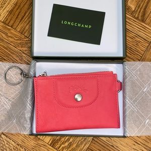 Longchamp Le Pilage Cuir Coin Purse in Rose with Key Ring New with Tags